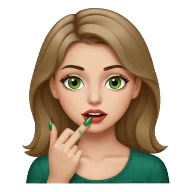 Ragazza bionda scuro con gli occhi marroni/verdi,truccata con un unghia fra i denti sticker