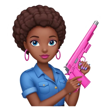 Black Girl hand pink nails holding pink gun with blue eyes sticker