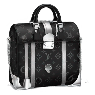 Black Designer Louis Vuitton bag with silver monogram and silver trim sticker