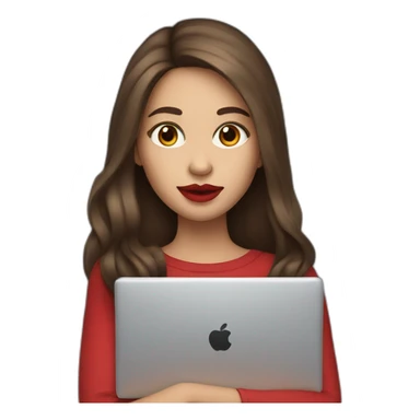A girl with long brown hair holds a laptop Red lips sticker