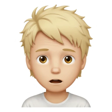 create boy blonde hair messy, light eyes, white t shirt, mouth slightly open to the left sticker