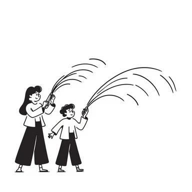 people spraying water on the left side in doodle style sticker