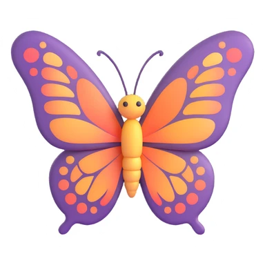 a butterfly in 3D emoji style, soft shading, cute and rounded sticker