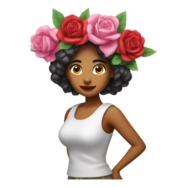 chica latina con ramo de rosas envueltas en papel coreao sticker