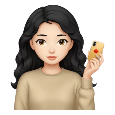 Beautiful girl,Black hair, wavy long hair,Black eyes,Chinese, beige sweater  sticker