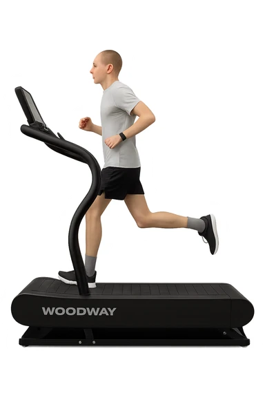 uomo che corre sul tapis roulant ma è secco e senza muscoli. sticker