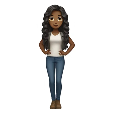 Female, long semi wavy blackish brown hair, standing sticker