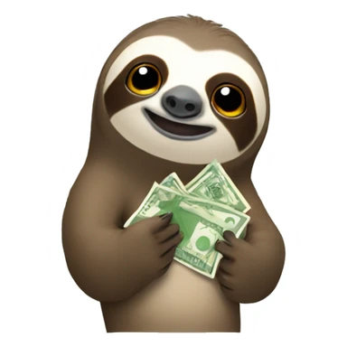 sloth with phone in hand and money flying out of pocket sticker
