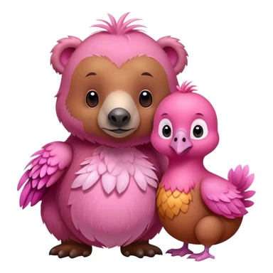A cute brown bear and a realistic cute pink dodo closely together sticker