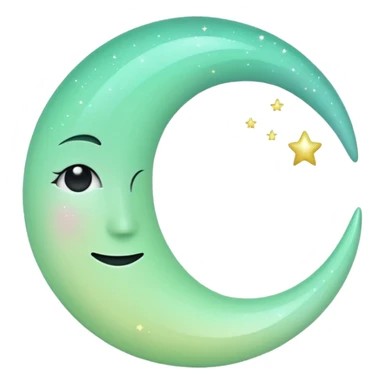 sparkly glossy pastel green-gradient crescent moon, no face sticker