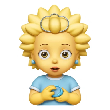 A 3D cartoon baby character fully yellow skin, styled like Maggie Simpson, with pacifier, big eyes, smooth shading, Memoji-style rendering, consistent with other yellow Simpsons characters. sticker