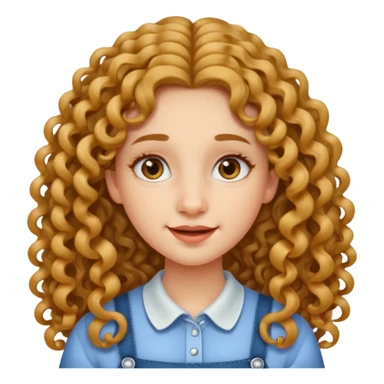 create a frontend girl that has an oval face and very very long curly hair and has braces  and white sticker