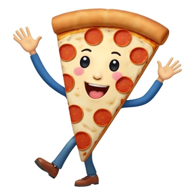 silly dancing pizza slice with a face, arms, and legs, singing 'larili larila', Italian flag in the background, fun and energetic sticker