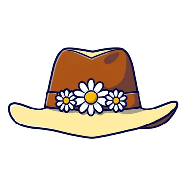 Black leather cowgirl hat with daisy flowers around the crown sticker