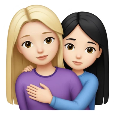 a blonde girl with straight hair hugging a black-haired girl with straight hair sticker