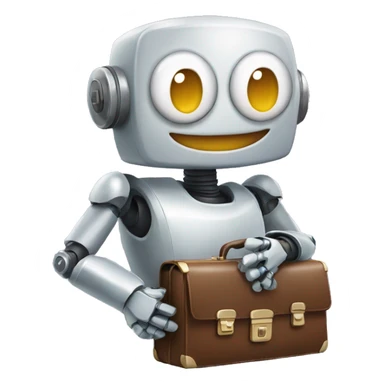 happy robot holds briefcase sticker