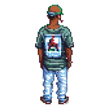 2Pac in the style of pixel art, back view sticker