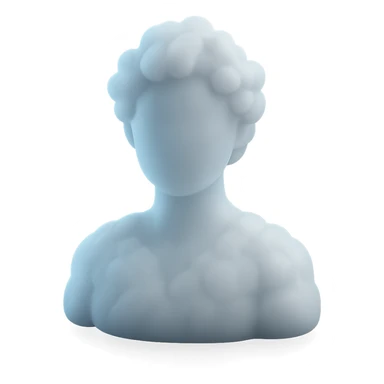 person made entirely of white fluffy clouds, shoulder up, front view, matte glass style sticker