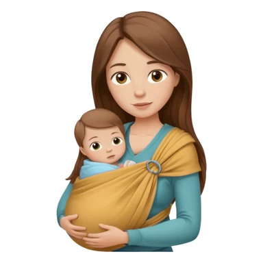 Pregnancy babywearing mom with long brown hair and fair skin with a small baby and wrap  sticker