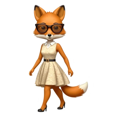 serious anthropomorphised female fox in stylish dress with sunglasses, walking with confidence, full-body view sticker