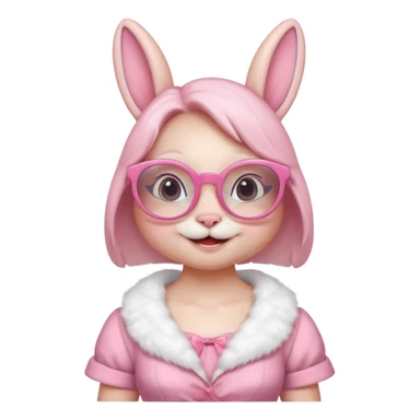 Pink bunny with big circular glasses, smiling, half body with dress sticker