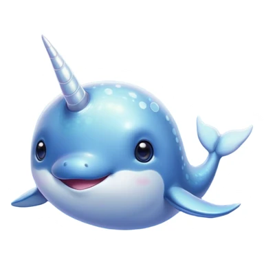 Cinematic Cute Cute Narwhal Portrait Emoji, Head tilted playfully and inquisitively, featuring a charming, sleek body with softly iridescent skin, a prominently spiraled tusk and large, twinkling eyes full of gentle wonder, Simplified yet irresistibly adorable features, highly detailed, glowing with a warm, inviting ocean glow, high shine, affectionate and lively, stylized with a touch of magical sea whimsy, soft glowing outline, capturing the essence of a mischievous yet endearing cute narwhal that seems as if it could frolic out of the screen into your heart! sticker