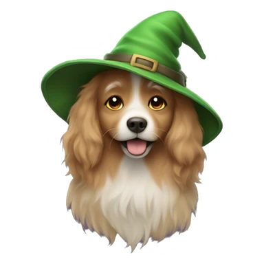 light brown fluffy dog in green witch hat  sticker