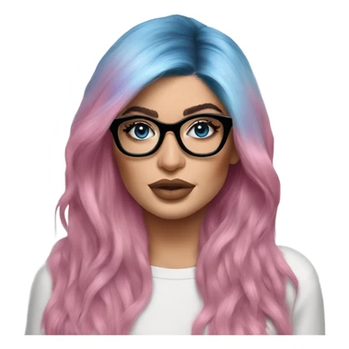 Photo Realistic kylie jenner stylish pink hair BLUE eyes and glasses posing  sticker
