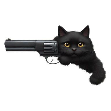 A black fluffy cat with a gun  sticker