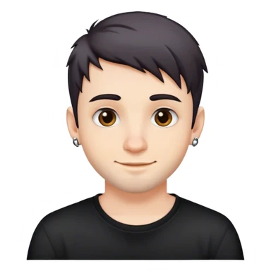 Cute white male, short dark colored hair and facial hair, nose and lip piercing, emo smiling sticker