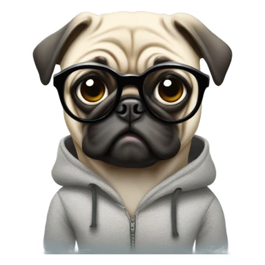 pug wearing a hoodie and glasses sticker