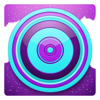 Symbolic bullseye target emoji, flat design, concentric circles, neon purple & cyan glow, holographic, digital tech, abstract sparkles, dark background, no realistic texture sticker