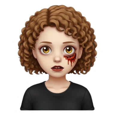 Zombie girl emoji com cabelo curto cacheado castanho com uma blusa preta sticker