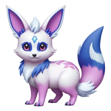 Hyper-realistic Beautiful Real life wild feral Frosty Albino Shiny White with Violet and Indigo and pink markings Eevee-Liepard-Zangoose-Pokémon-Digimon-Fakémon-fusion-hybrid-creature sticker