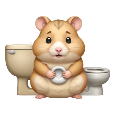 Cute chubby cartoon-style hamster sitting on toilet pooping looking as if he had an accident sticker