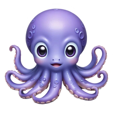 Cinematic Cute Shy Baby Octopus Portrait Emoji, Tentacles tucked slightly inward in an adorably bashful pose, featuring a softly glowing, round light blue-purple body with enormous, soulful eyes peering out timidly, Simplified yet irresistibly adorable features, highly detailed, glowing with a delicate, soothing marine radiance, high shine, quiet yet expressive, stylized with an air of gentle mystery, soft glowing outline, capturing the essence of a tiny, shy deep-sea creature that seems as if it could slowly peek out and explore the world with cautious curiosity! sticker