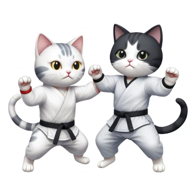 Black and white cat karate fighting a grey and white cat sticker