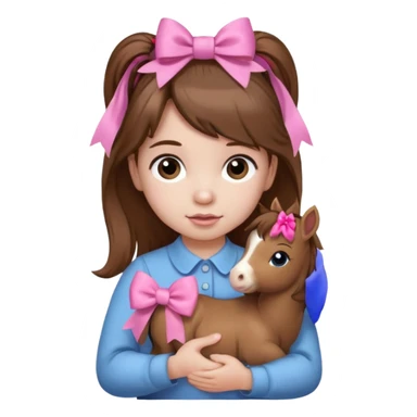 1 year old with brown hair and mini pony held together by one pink bow sticker