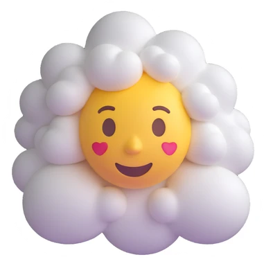 person made entirely of 3D emoji clouds, volumetric, white, soft clouds, shoulder-up, front view, realistic lighting and shadows, 3D emoji style sticker