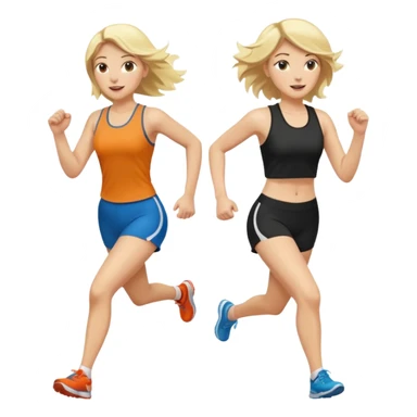 2 white women running holding hands one blonde one dark haired same direction sticker