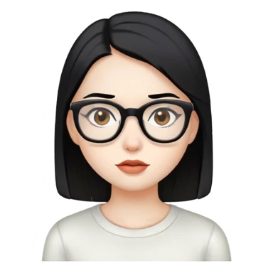 a girl with white skin, straight black hair, with glasses and brown eyes sticker