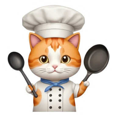 calico cat with a frying pan and chefs hat sticker