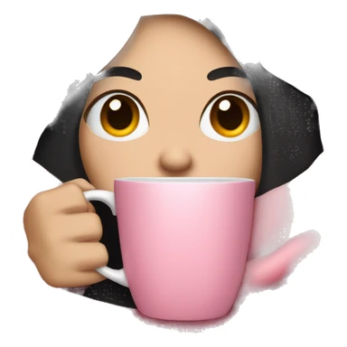 white girl with black straight hair inside a pink blanket sipping coffee eyes closed sticker
