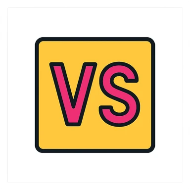 icon with text 'VS' on square background, text clearly visible, suitable for presentation sticker