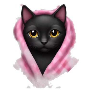 Black cat cozy in pink blanket sticker