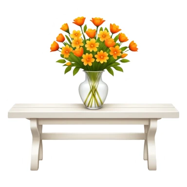 White benches with a romantic lush warm-colored flower vase on top of table sticker