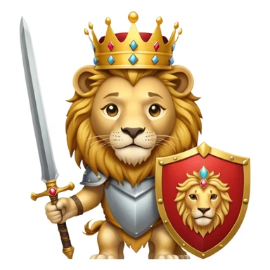 Lion wearing a crown and sword and shield sticker
