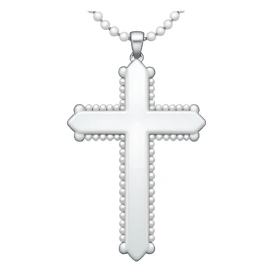 Elegant emoji icon of a white cross made of white beads, glossy surface, and white bead chain subtle shadows, pure white palette sticker
