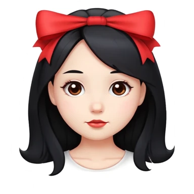 cute round face with long black hair and red bow on the side sticker