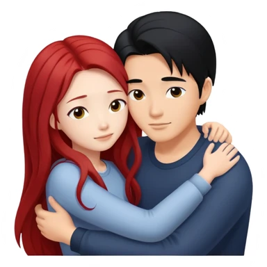 asian guy with long black hair hugging natural red haired girl sticker